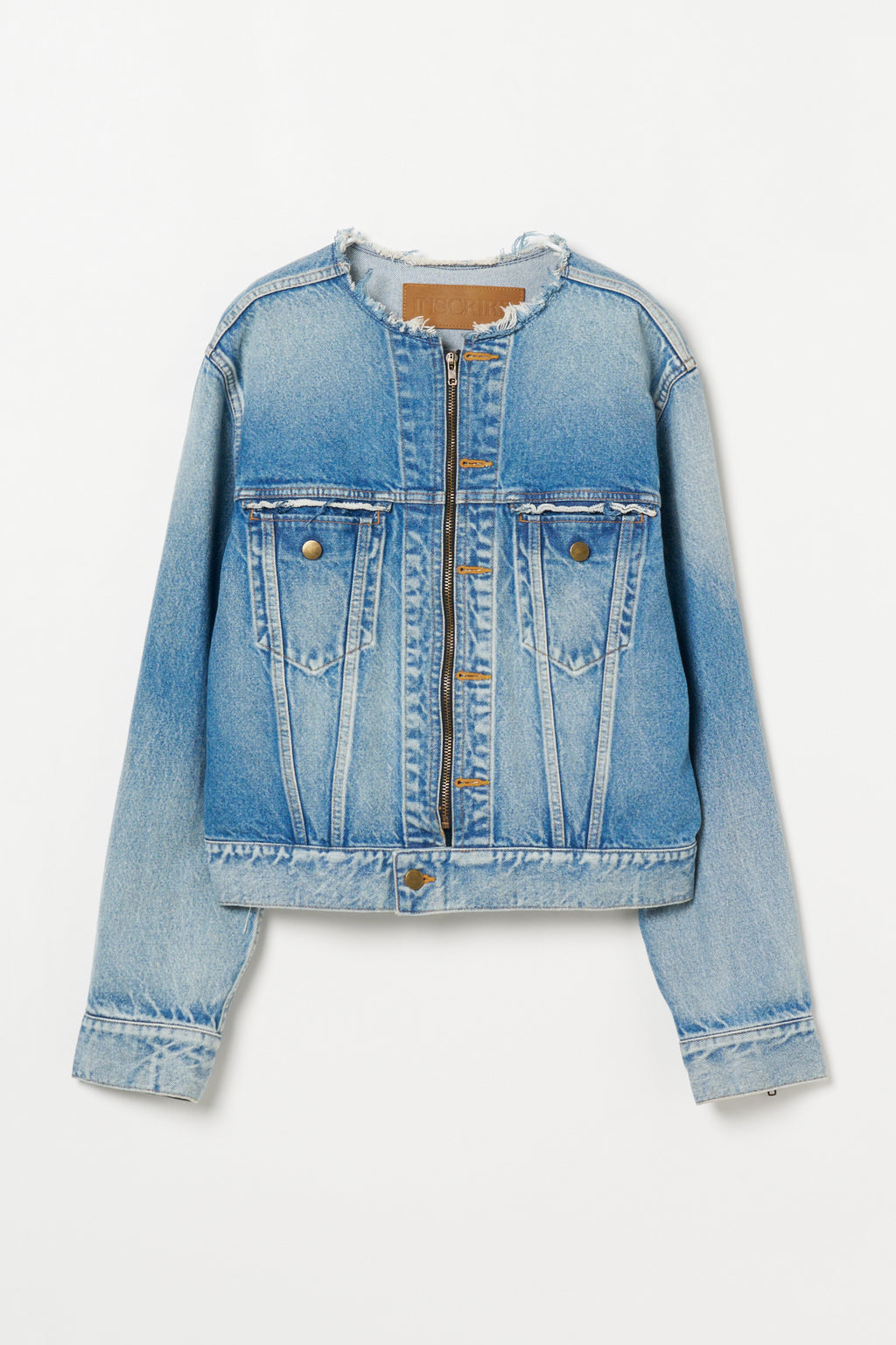 未使用品　INSCRIRE Bshop別注ノーカラーデニムライダースジャケット Used Denim Zip Jacket – INSCRIRE