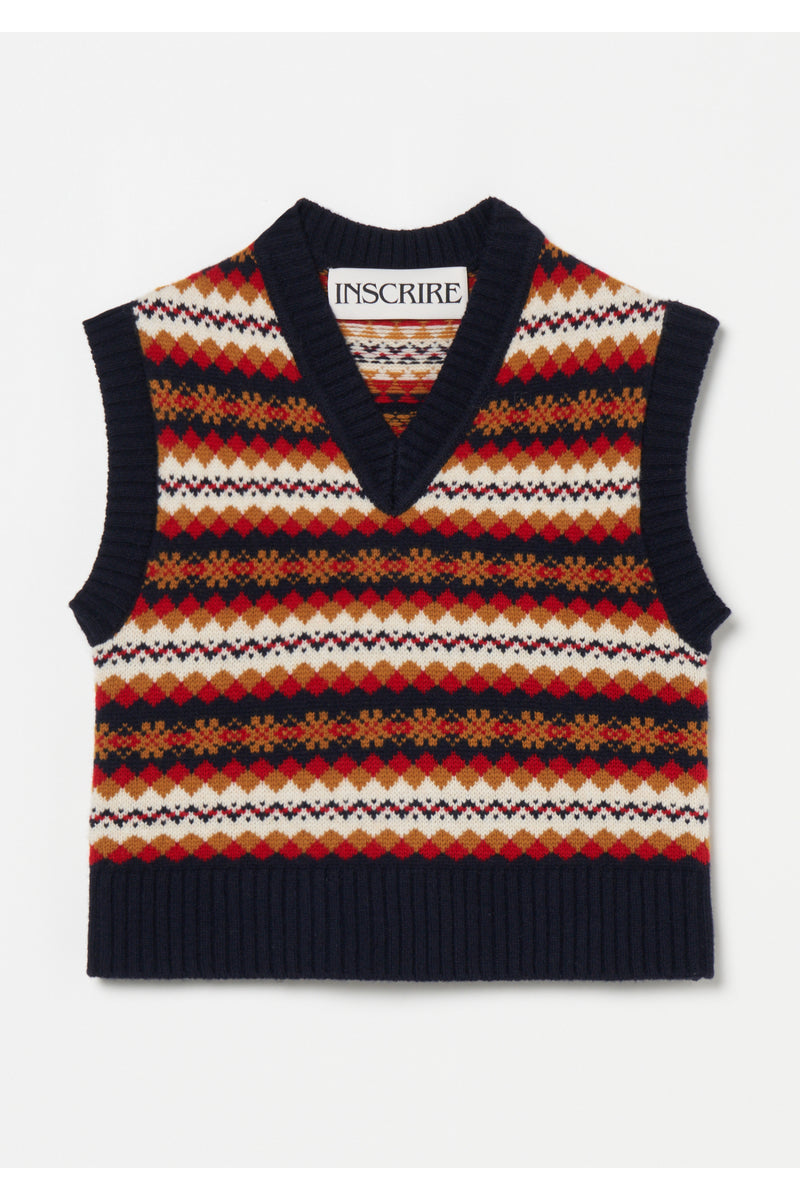 Fairisle Tight Fit V Neck Vest