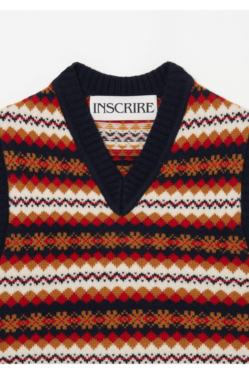 Fairisle Tight Fit V Neck Vest