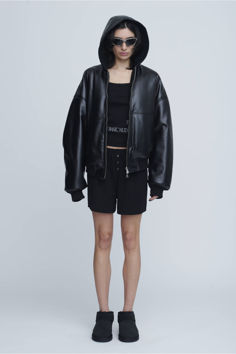 Leather Zip Up Hoodie