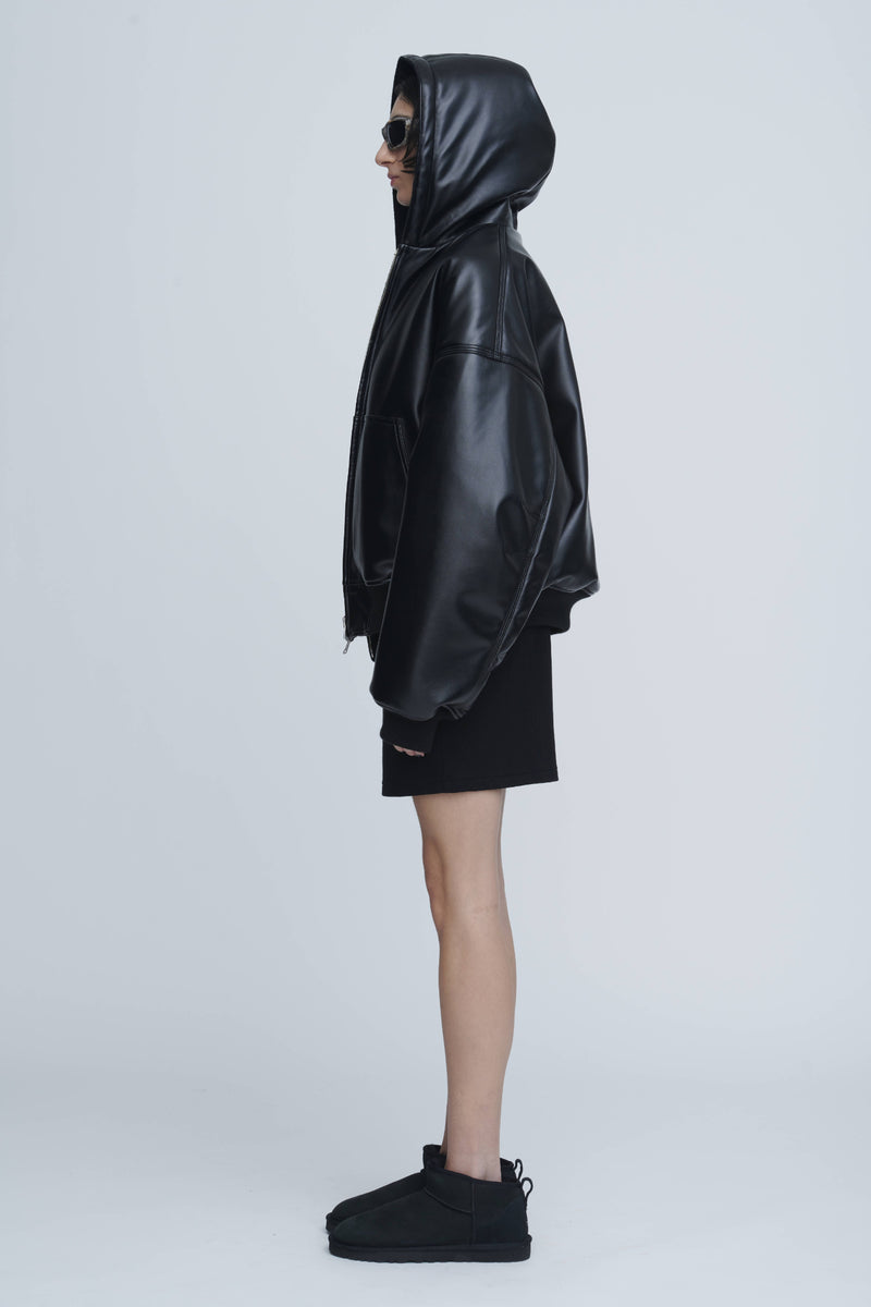 Leather Zip Up Hoodie