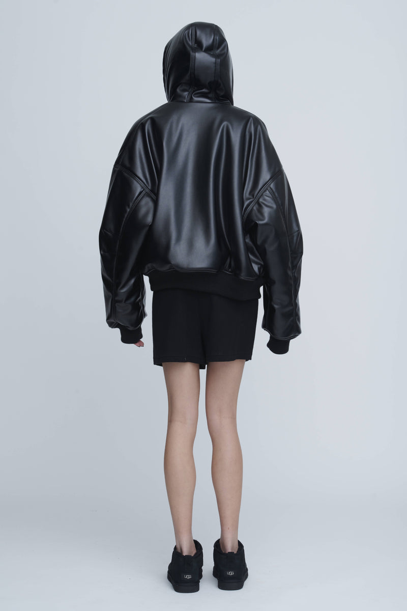 Leather Zip Up Hoodie