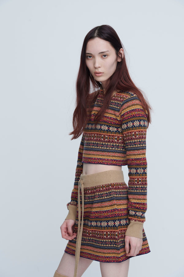 Fairisle Short Polo Sweater　