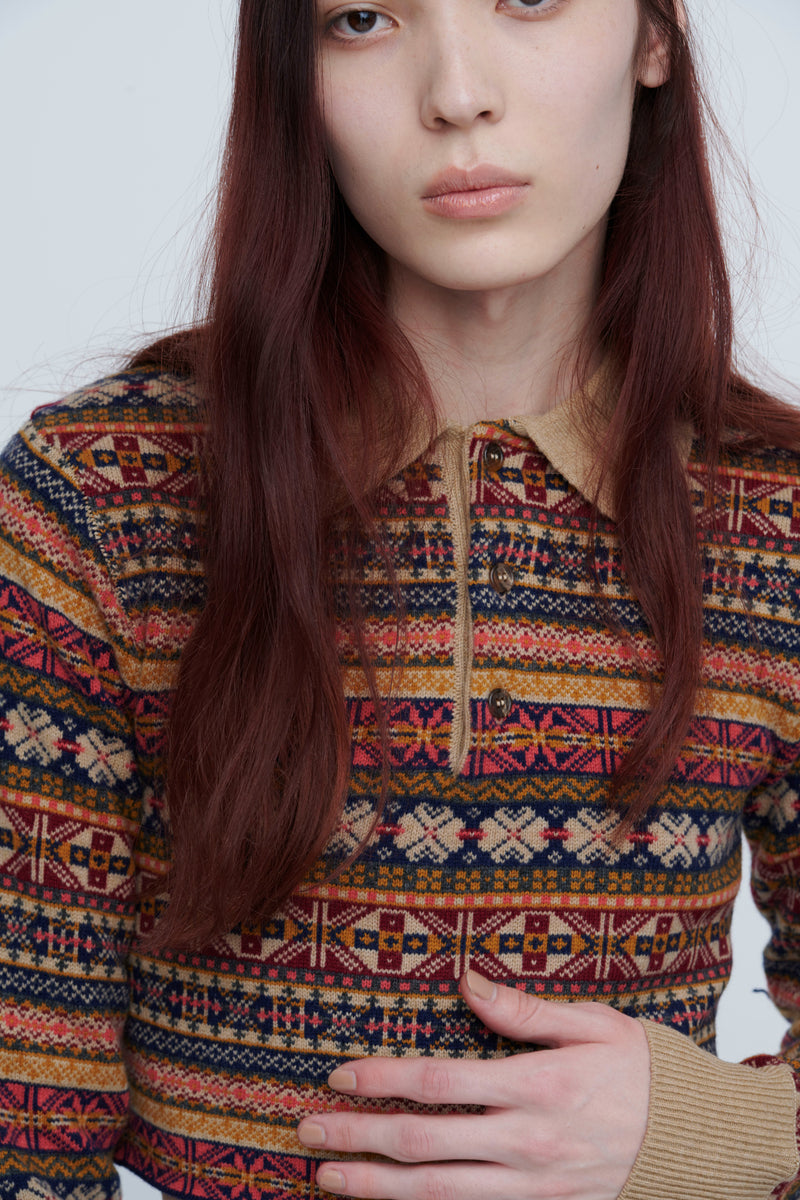 Fairisle Short Polo Sweater　