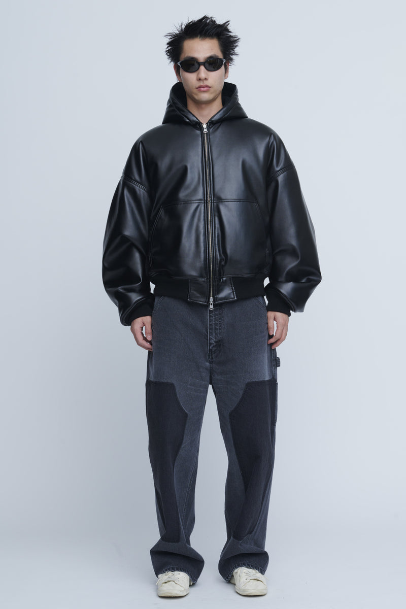 Leather Zip Up Hoodie