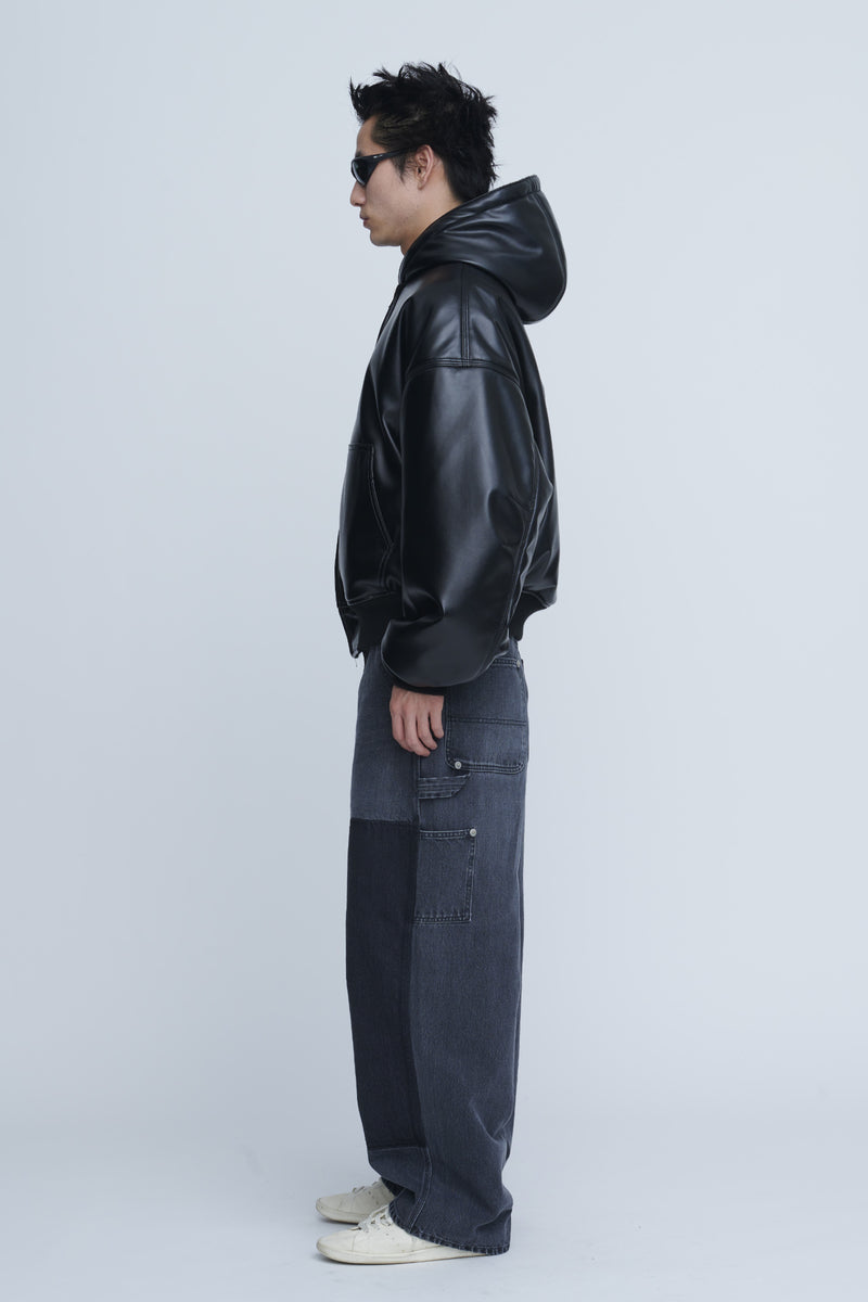 Leather Zip Up Hoodie