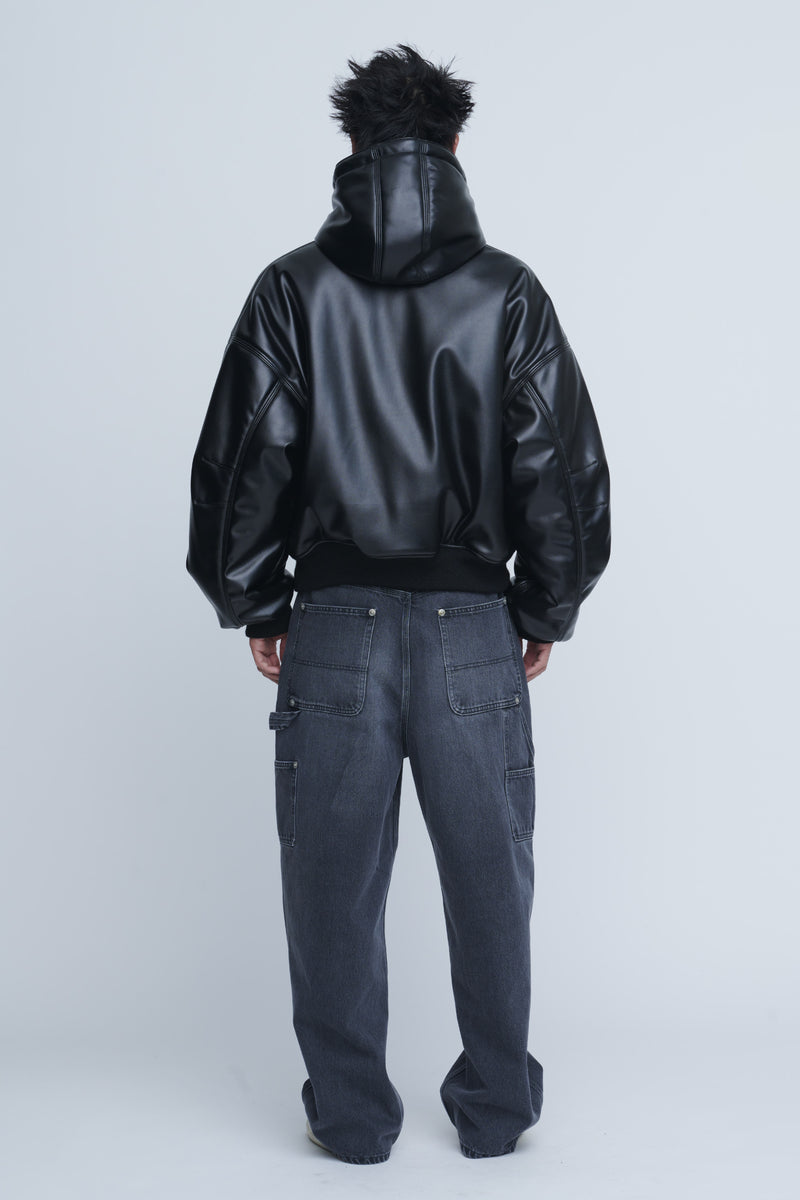 Leather Zip Up Hoodie