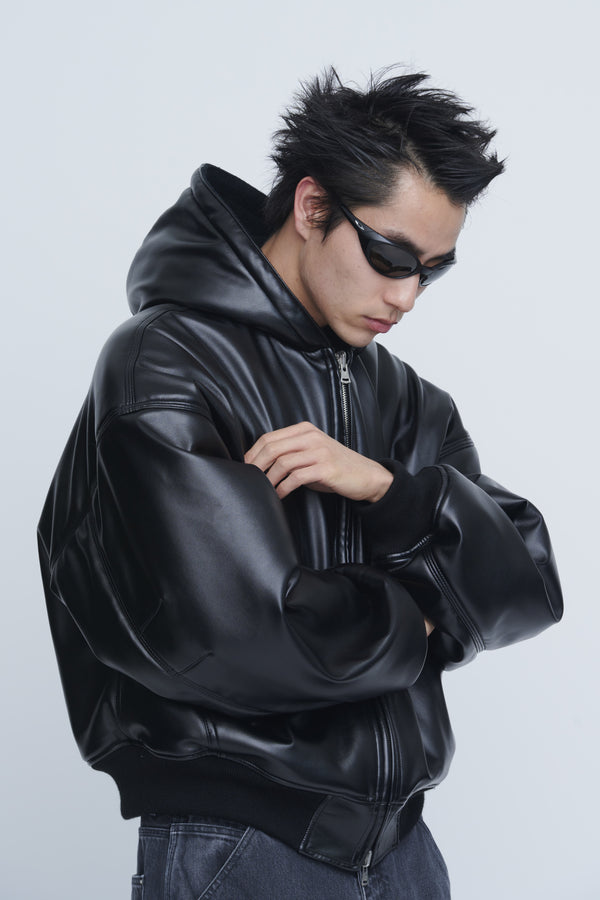 Leather Zip Up Hoodie