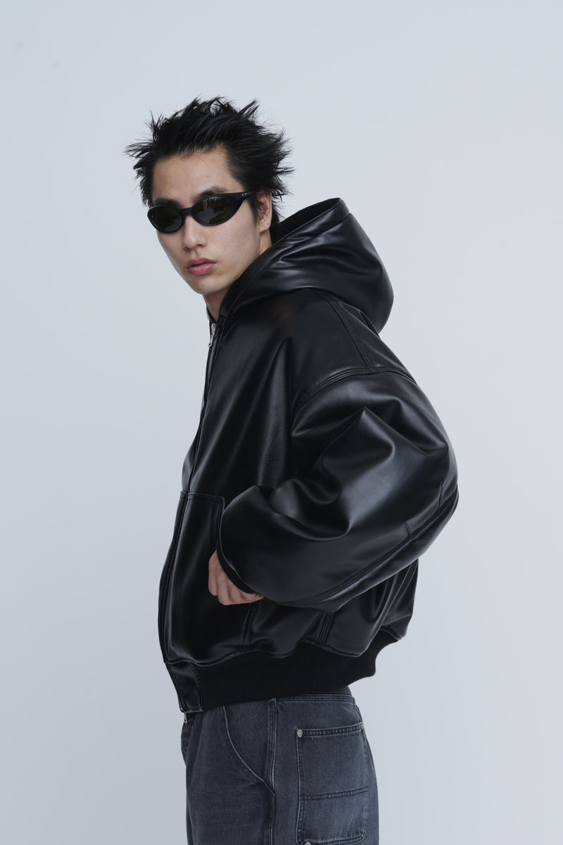 Leather Zip Up Hoodie
