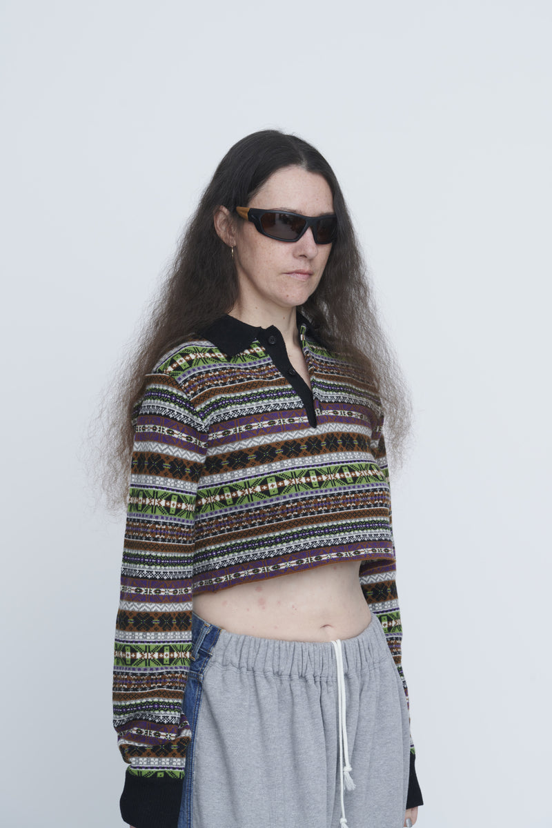 Fairisle Short Polo Sweater　