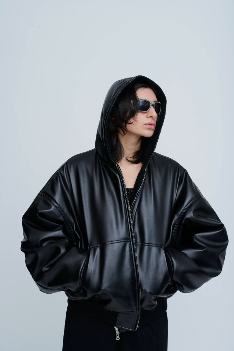 Leather Zip Up Hoodie
