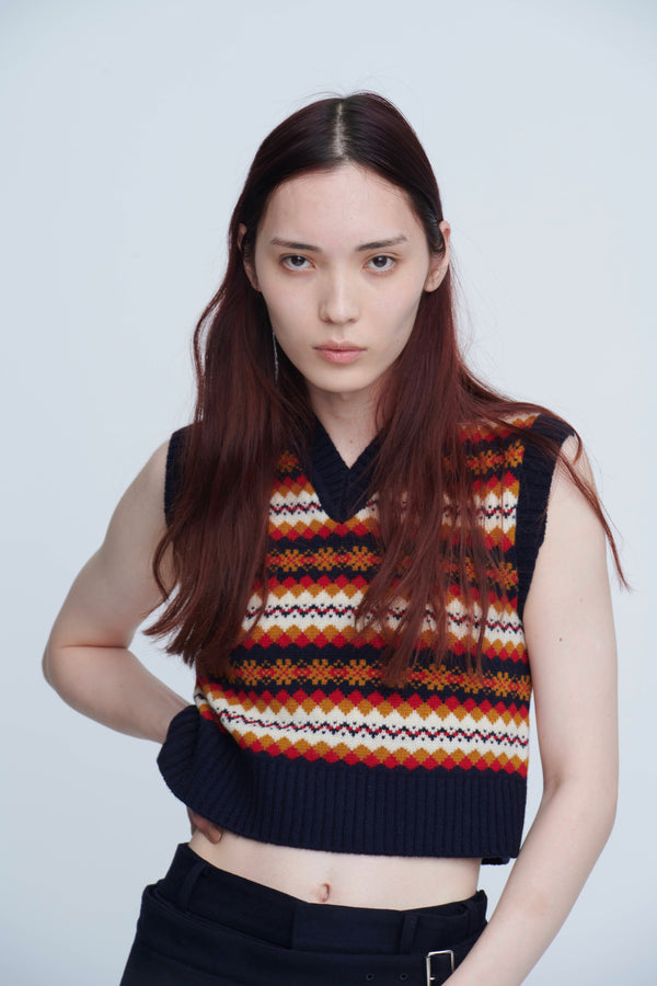 Fairisle Tight Fit V Neck Vest