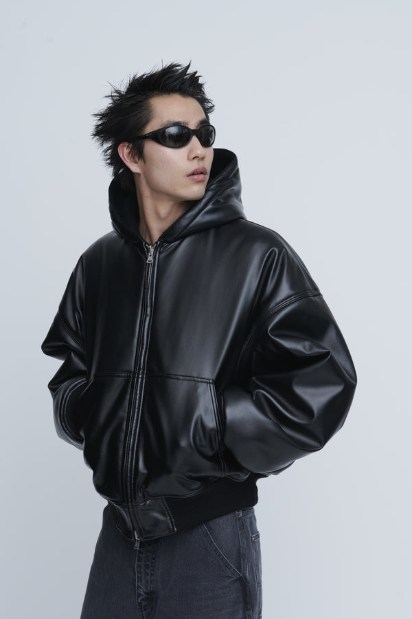 Leather Zip Up Hoodie